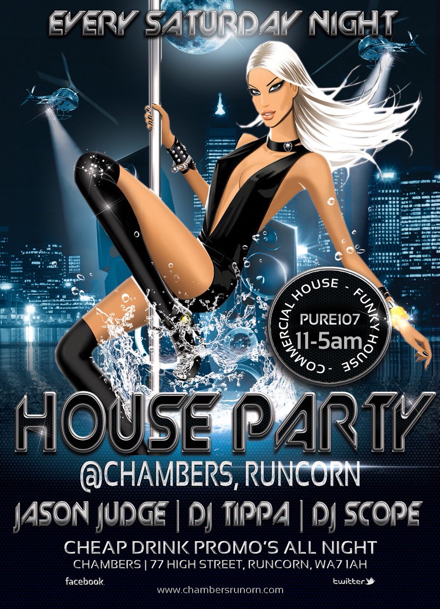 Pure107fm's tweet photo. Don’t forget you can us live at @ChambersRuncorn each and every Friday and Saturday night from 11pm till 5am, and broadcasting live here on #Pure107 from midnight #FreshFriday #HouseParty https://t.co/7LU3gzPa5R