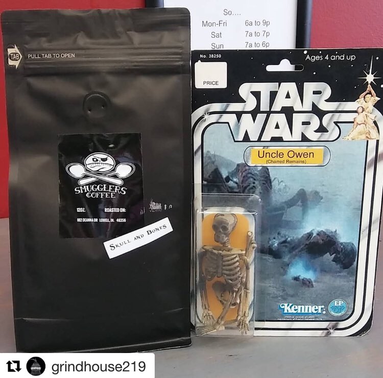 SmugglersCoffee's tweet photo. Smugglers website is SOLD OUT of our popular Skull and Bones El Salvador honey processed coffee...but @Grindhouse219 has some that was freshly roasted!!! Get it before it’s all gone! Bags of barrel aged back in stock there also! #drinkgoodcoffee #keepgriffithwired #coffeehouse https://t.co/FWuExb8spy