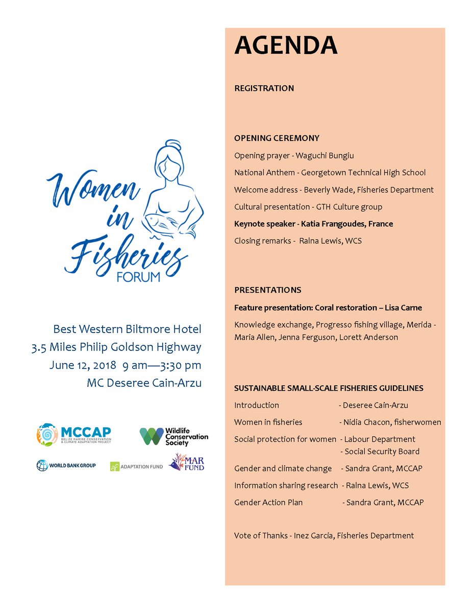 WCSBelize's tweet photo. The Voluntary Guidelines for Securing #Sustainable #Small-Scale #Fisheries" in the Context of Food Security and #Poverty Eradication to be discussed during the 2nd Annual Women in Fisheries Forum, tomorrow in Belize City. #Collaboration between #WCSBelize, #MCCAP and partners. https://t.co/wYvWI372OT