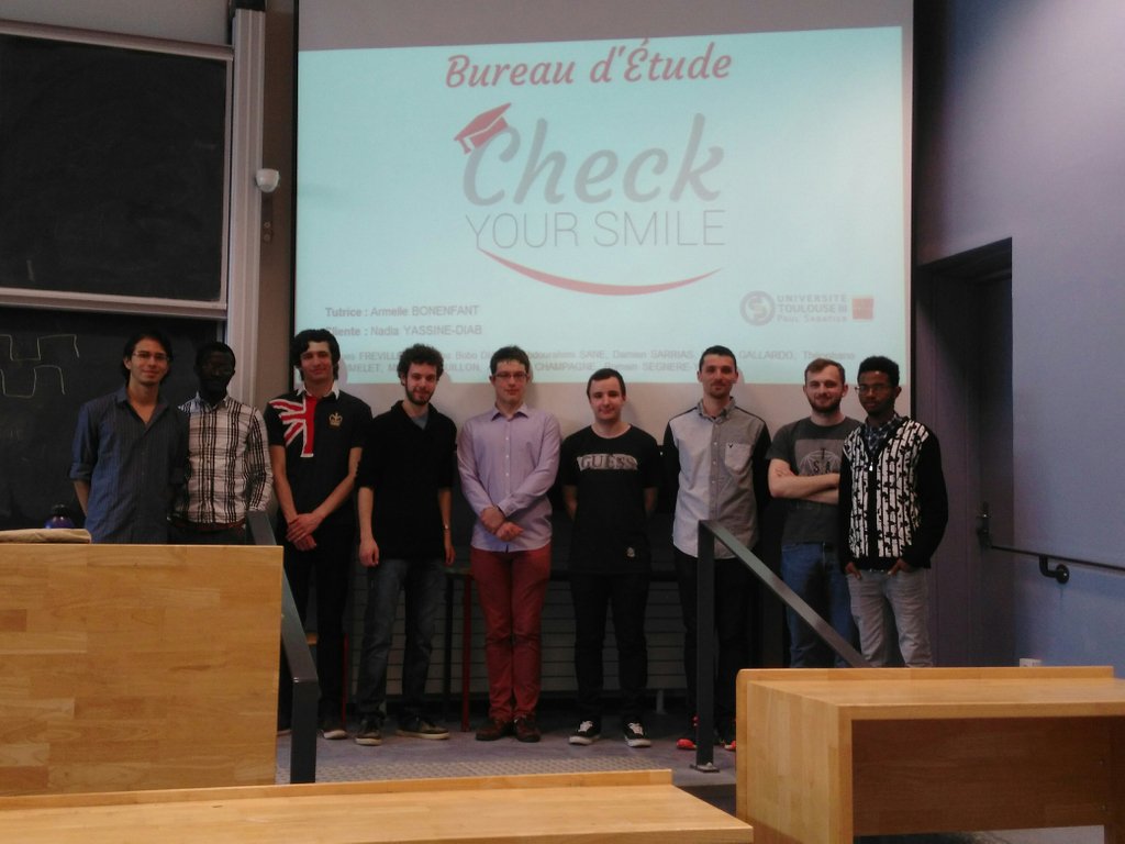 CheckYourSmile2's tweet photo. Merci aux 9 étudiants du Bureau d Études de L3 Informatique à Toulouse III pour leur travail sur #CheckyourSmile https://t.co/BWdJTYizZW