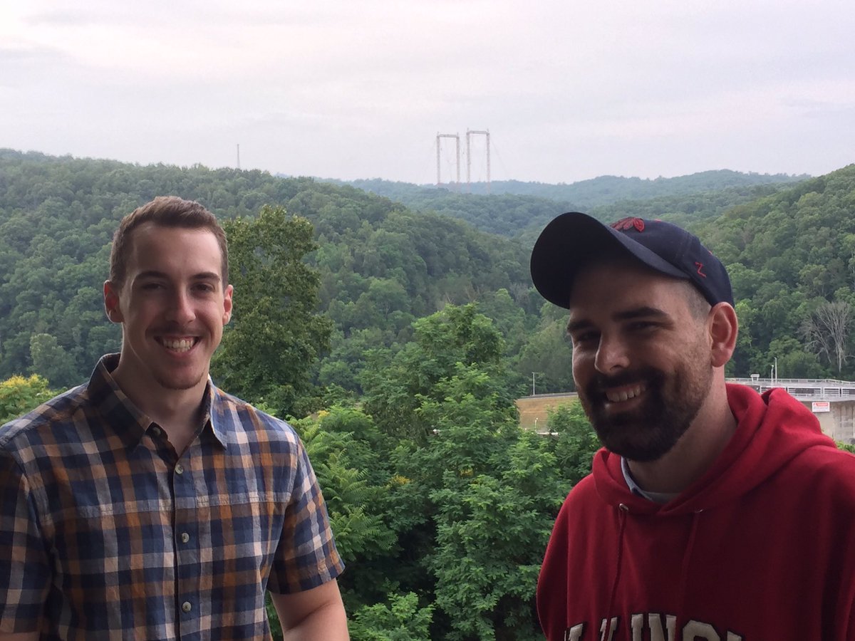 nuclear94's tweet photo. Bryan and Mark are at Melton Hill Dam with the ORNL reactor Bungee Jumping towers behind them in the distance. @IIT_Science https://t.co/B6XCbHCx6i
