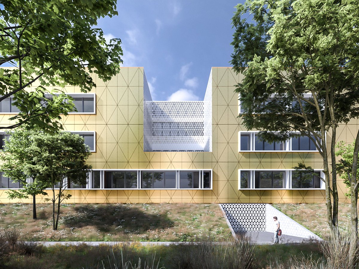pa_biron's tweet photo. Middle School in Mamers, France - Image rendered in @Adsk3dsMax with @ChaosGroup #vraynext and @itoosoft #forestpackpro at @forma6agence https://t.co/mQtZlViJXC