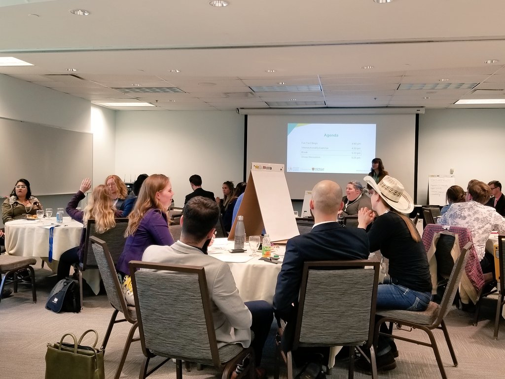 healthycampusab's tweet photo. "Looking into our smaller communities we need to recognize there's a lot going on underneath the surface that we might not realize" Willow S. (NAIT Student Services) w/ a poignant reflection on privileges! #WellnessSummit18 #intersectionality https://t.co/stIHAAFw3i