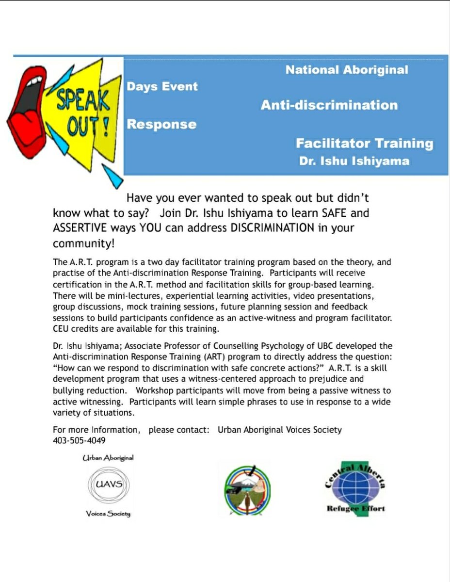 jhcentre's tweet photo. Learn safe & assertive ways you can address #discrimination with Dr. Oahu Ishiyama on June 19&20th. Cost is $250. If u need more information, contact 1.403.505.4049
#responsetraining #antidiscriminatory https://t.co/kj6K0Sp1Af