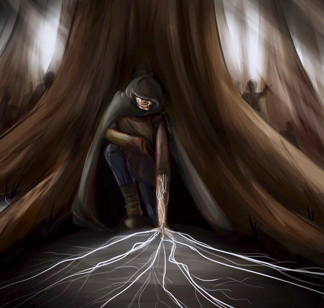 thetomewriter's tweet photo. New original artwork by the phenomenal @kcaspian531 from #TheProving!!! It’s Annix, crouching in the pithwood and learning more about the terrifying powers within him... as bandits approach! Love the depth and emotion in this digital masterpiece. 😍😍😍 https://t.co/xLq5AMN4sK