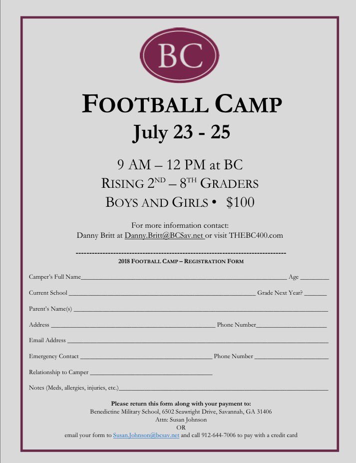 TheBC400's tweet photo. BC Football Camp is July 23-25 #thebc400 #Savannah https://t.co/tXBMby72om