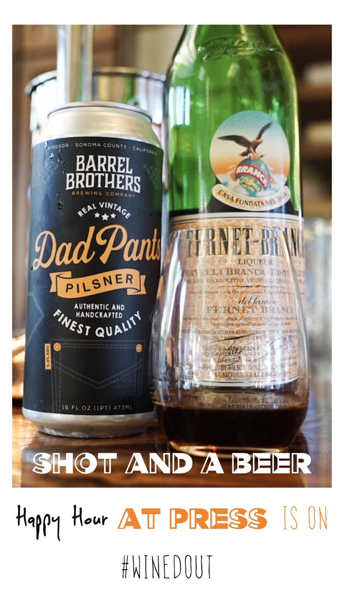 Happy Hour just got happier with our new $8 #winedout “shot and beer” option! Available from 5-6:30 in our bar/lounge Sun-Thurs. Feat <a href="/barrelbrothers/">Barrel Brothers</a> and <a href="/FernetBranca/">Fernet-Branca</a>