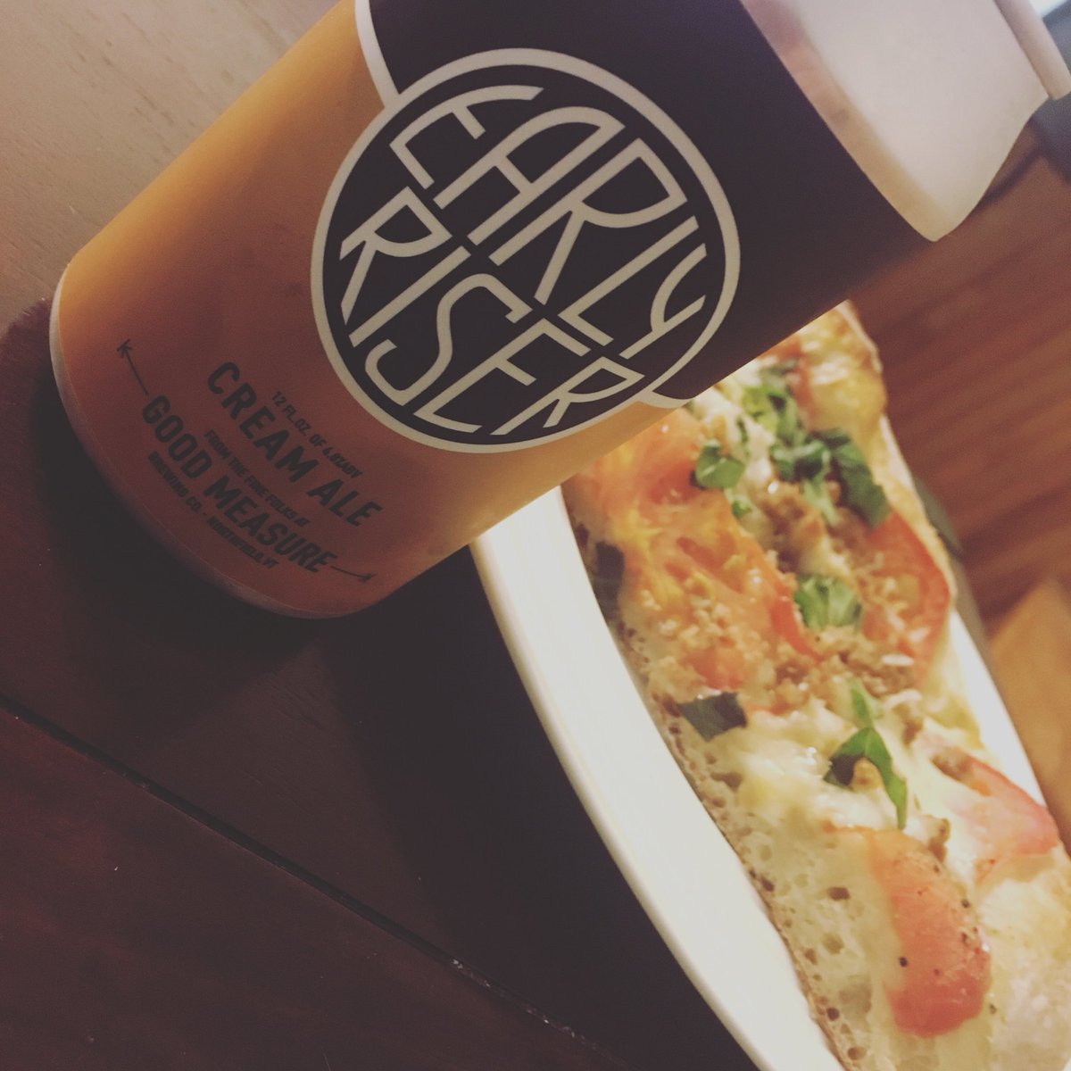 A little <a href="/goodmeasurebeer/">Good Measure Brewing</a> Early Riser for dinner...oh and incredible homemade pizza!