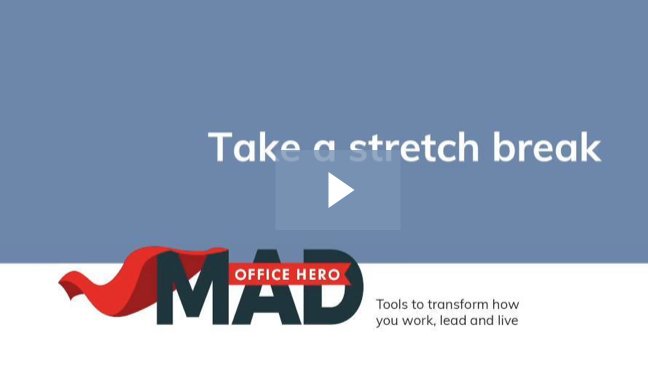 MadOfficeHero's tweet photo. Watch our free Stretch Break video and boost your energy at your desk! Go to https://t.co/z0FIQJI7zu and sign up in the popup box. https://t.co/oyNrIZViI4