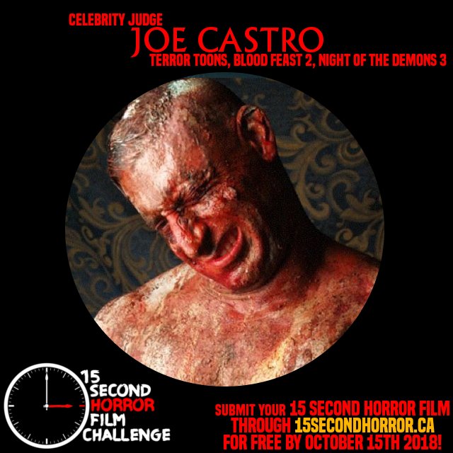 15SecHorrorFC's tweet image. Filmmaker/FX artist Joe Castro joins this year's judge panel! Submit your fifteen second horror films for FREE through 15secondhorror.ca by Oct 15th! #joecastro #terrortoons #bonehillroad #frankenflake #horror #horrormovies #festival #contest #director #actor #actress