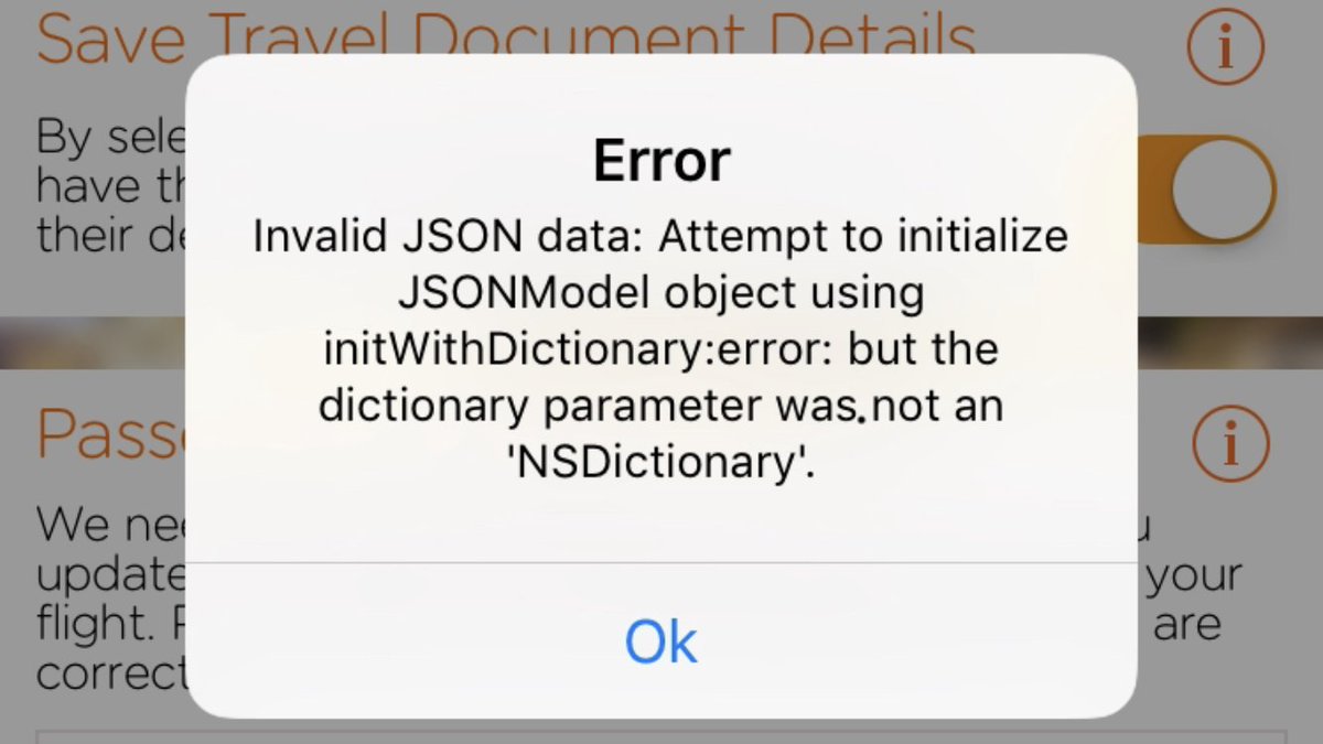 Flabbler's tweet photo. @easyJet  attempting to complete API details via app on iPhone but get this on screen error, help! https://t.co/tojhUHOZb2
