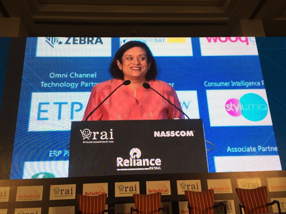 chetansamant's tweet image. ‘Data is foundation for Retail’ @debjani_ghosh_ speaking at house full #ReTechCon2018 @rai_india @nasscom