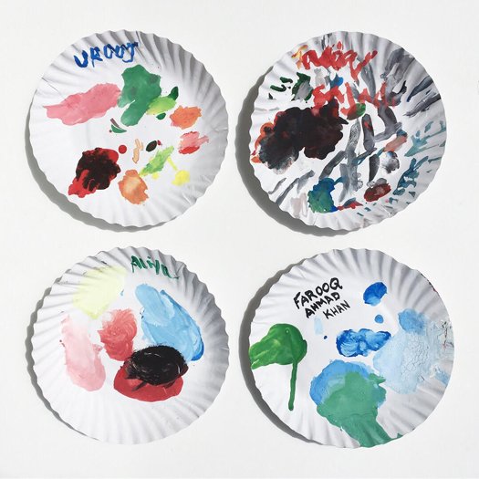 hauptbahnhof's tweet photo. palette souvenirs from a colour workshop for kashmiri artisans. i couldn't let these beautiful remnants be trashed so i got their creators to sign on them. the workshop is part of the #commitmenttokashmir design project, of which i am a part this year. #designindia #designkashmir https://t.co/uWxbLR6Rdq