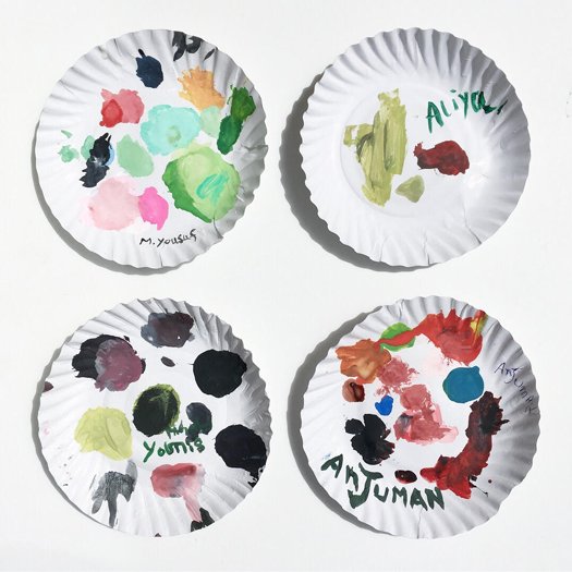hauptbahnhof's tweet photo. palette souvenirs from a colour workshop for kashmiri artisans. i couldn't let these beautiful remnants be trashed so i got their creators to sign on them. the workshop is part of the #commitmenttokashmir design project, of which i am a part this year. #designindia #designkashmir https://t.co/uWxbLR6Rdq