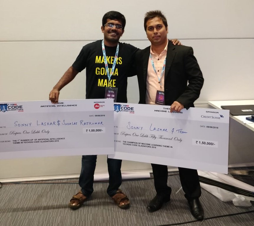 MicrolandLtd's tweet photo. Microland wins two #hackathons ( #ArtificialIntelligence & #MachineLearning ) at India's largest coding contest #TechGigCodeGladiators2018 by @techgigdotcom for the second consecutive time. #ProudOfYou @sonnylaskar #Congratulations https://t.co/lP5o0xhHi6