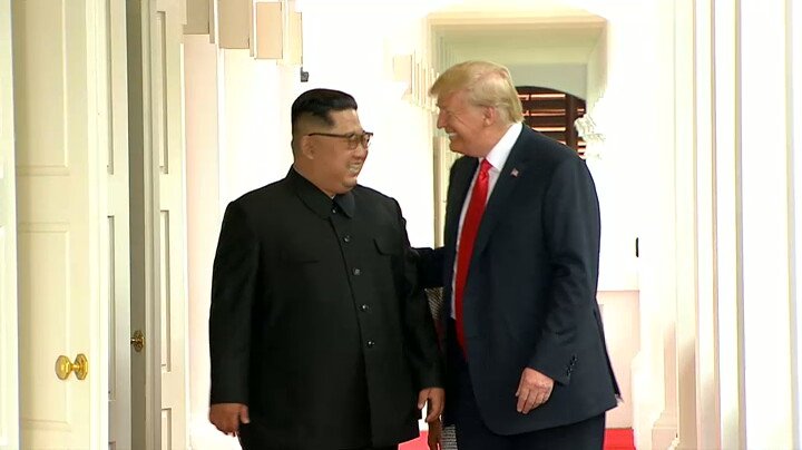 ALL SMILES: North Korean leader Kim Jong Un, US President Donald Trump moments before they sat down for a one-on-one meeting #TrumpKimSummit LIVEBLOG: cna.asia/trumpkimlive