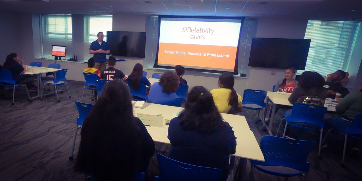Tannerman's tweet photo. I recently chatted about online reputation with 8th grade students from @pickardcps, one of our #RelativityGives #WiredToLearn schools at @RelativityHQ. Whether in school or at a company, the common factor is that your reputation is at stake. Don't be stupid on #socialmedia. https://t.co/LJxVuulMj9