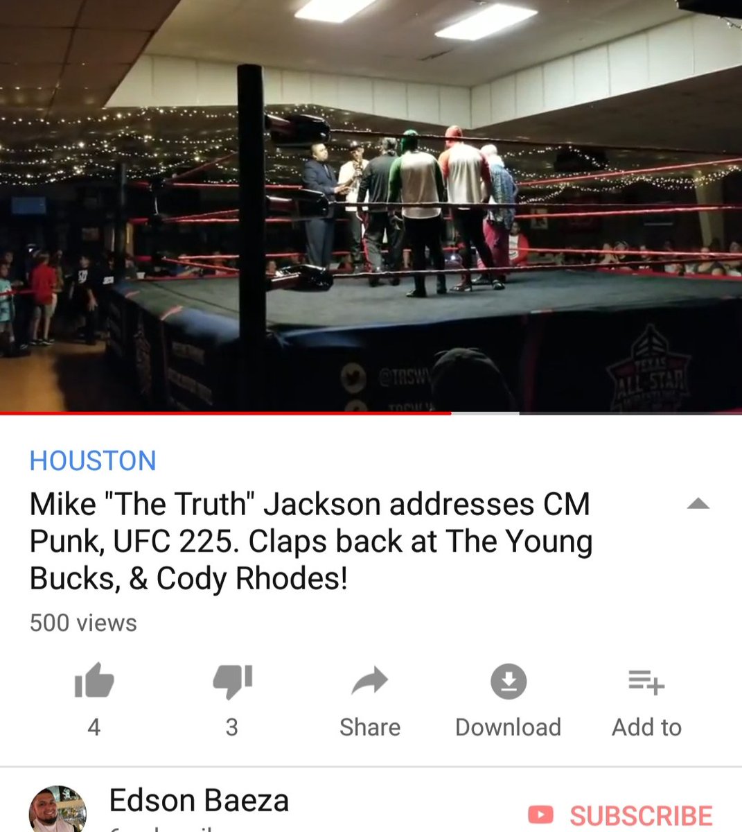 EdsonBaeza's tweet photo. Some call me "Mr 1.3 Million Views", but I've never been prouder of 500! #TheTruth #CMPunk #TruthVsPunk #PunkVsTruth
@TheTruthJackson
@TASWwrestling
@Steve_De_Marco
@NateAndrews84
@TheGreatOnesTX
@J_SINSULLIVAN
@ThomasTheRef
Subscribe to my channel!
https://t.co/FoeqTlZYF9 https://t.co/RDCpTgEQjQ
