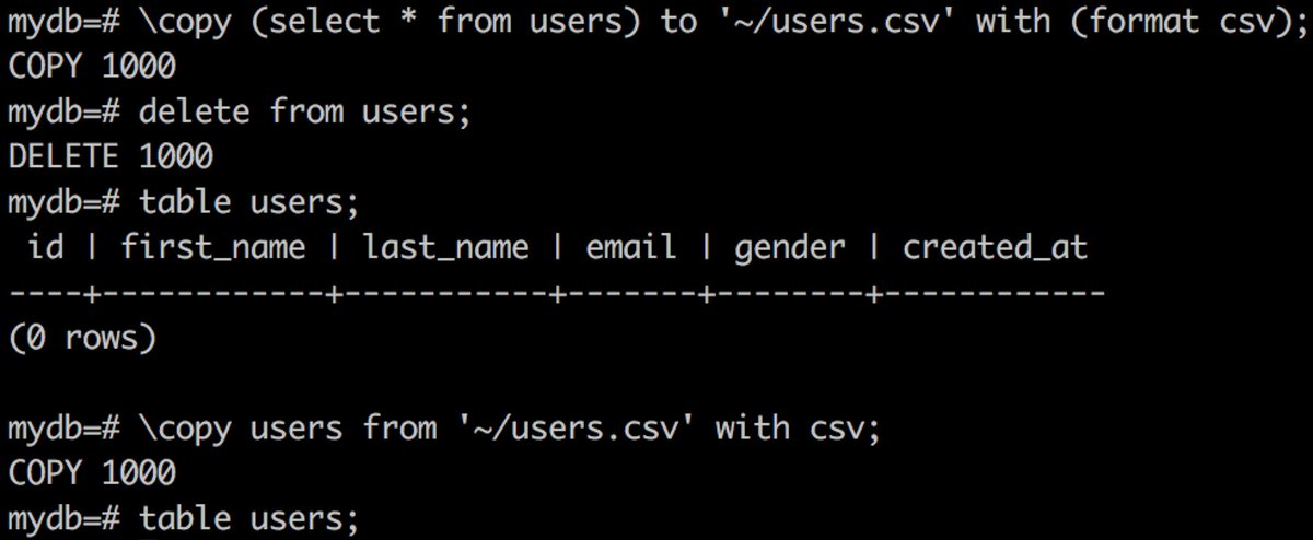 DavidMcDonald04's tweet image. #psql tip: 
1. make a copy of all the rows in your table 
2. import the backup