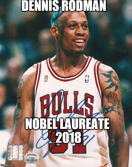 superavi11's tweet photo. @JimCarrey  
Can I Get some props to my main man Dennis "The Worm" Rodman. Never afraid to be himself he was a the guy on a squad that could give the team an emotional spark. Now a great team player in International diplomacy. #Rodmandiplomacy https://t.co/K2q7pyFbTy