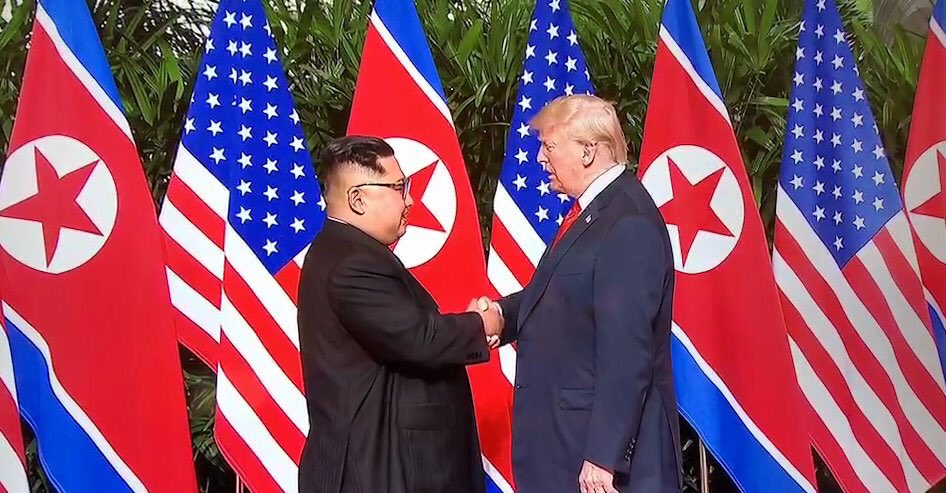 The American flag is side by side with the North Korean flag as though we are equals.

Donald Trump just legitimized North Korea before they’ve made any assurances to denuclearize. #TrumpKimSummit