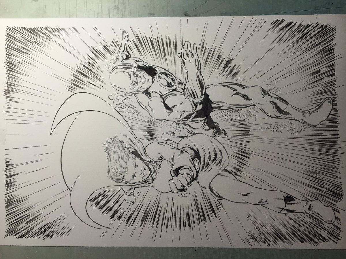 pqcomics's tweet photo. All done. #commission #HEROESCON #pencils #inks #DCComics #flash #laurelgand #losh #legionofsuperheroes #donallen #tornadotwin #racetime #tribute #fanfic #timetowalkthedog https://t.co/onZfEATRsQ