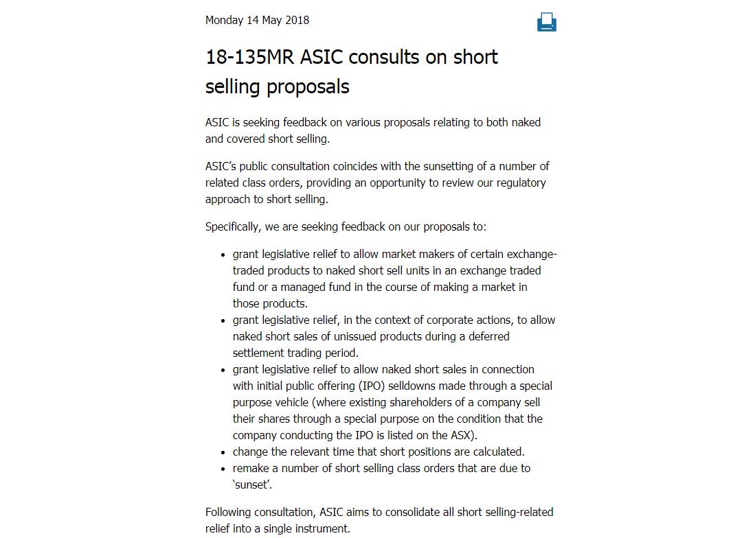 stockswami's tweet photo. ASIC is seeking feedback on various proposals relating to both naked and covered short selling. 
". strike a balance between providing efficiency &amp; certainty and reducing the burden of compliance for businesses, &amp; managing the risks that short selling poses to market integrity" https://t.co/VO0kFdVwRI