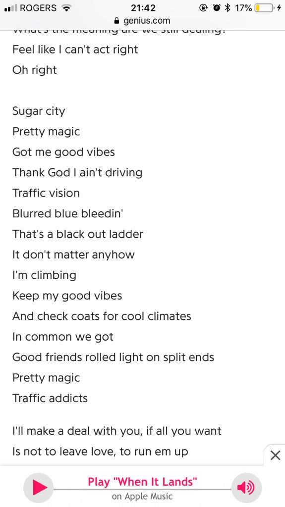 I once read a quote that said “When I ask you to listen to a song, it’s because the lyrics mean everything I’m trying to say to you” but I’m out here listening to songs with lyrics like this...