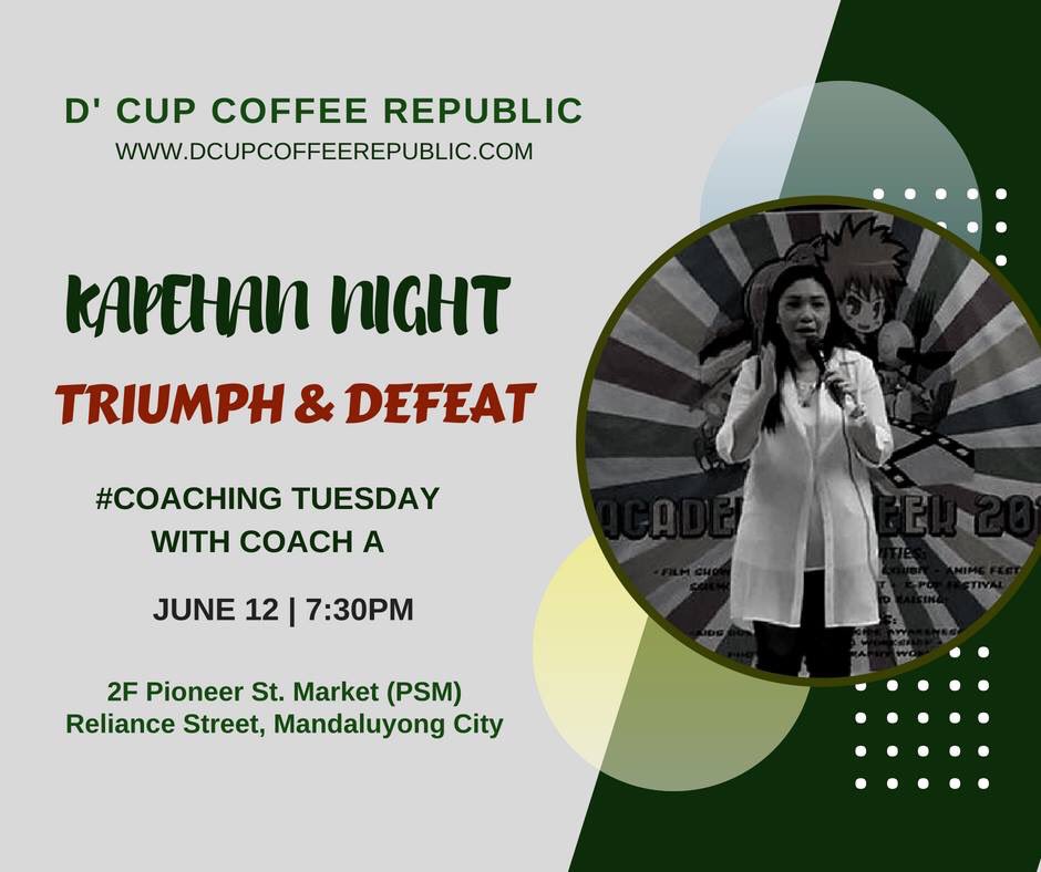 DCupPH's tweet photo. Join @CoachAdette as she talks about Triumph &amp; Defeat tonight at 7:30pm.
For more informations 09175861661
#BeInspiredBeTransformed 
#CoachingTuesday https://t.co/fCqPHfBktD
