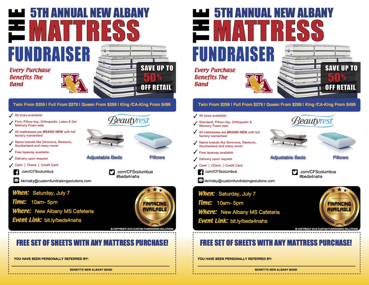 nahsband's tweet photo. Use the referral form below as you promote our 5th Annual Mattress Sale on July 7th at the NAMS gym!  Our goal is for every band member to recruit one family to come to the sale.  Four weeks away! https://t.co/TLDajAmq4V