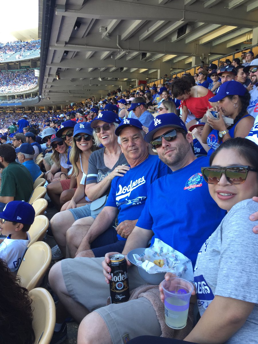 RaiderRod's tweet photo. Great Sunday, at Dodger Stadium here with Andrea, son Scott, gf Chris, daughter Melissa, sil David, daughter Amanda &amp; sil Jonathon. Thanks to my 3 kids for the early Fathers Day tickets, Dodger dogs &amp; beer! The Dodgers Win! Fun family times at the Ravine! #gododgers https://t.co/hxNmXRvsPV