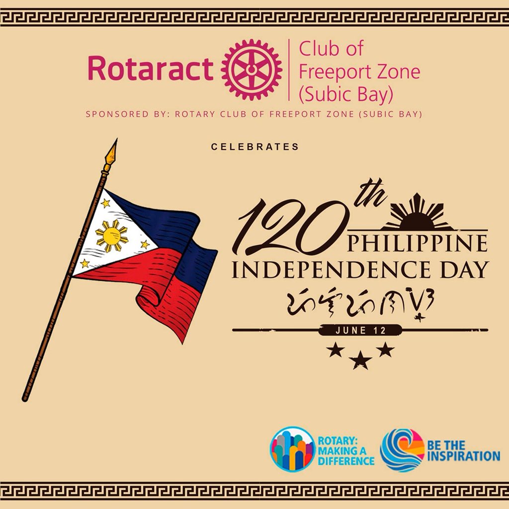 RCFZ celebrates the 120th Year of  Philippine Independence.

Happy Independence Day!

#RACFZ #RACFreeportZone #Rotaract #RotaryInternational #RID3790 #Rotaract50 #GreatYear #MakingADifference #BeTheInspiration #FellowshipThroughService #PhilippineIndependence #Kalayaan #Pilipinas