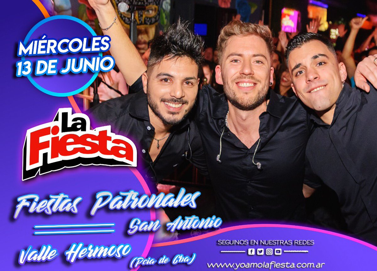 lafiestaoficial's tweet photo. 📌 Este miércoles hacemos el gran cierre bailable en las Patronales de #ValleHermoso con mucha fiesta❗❗❗
#LaFiesta #SomosCuarteto! 🎶🎶🎶 https://t.co/RDK818Cgzt