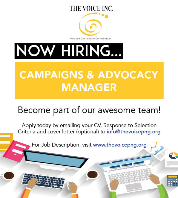 TheVoiceIncPNG's tweet photo. We have a position vacancy for a Campaigns &amp; Advocacy Manager based in Port Moresby. We are looking for someone who is knowledgeable in 
#SDGs, #StaRS framework &amp; #Vision2050. Passionate in driving development goals in the youth space? Visit https://t.co/FDBHDnIzgE for more info. https://t.co/aEQpQCTcVe