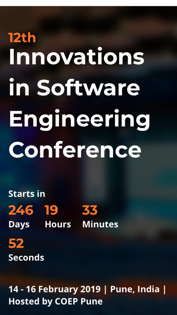 ISECConf's tweet photo. ISEC 2019 #ISEC2019 invite papers in different tracks: Research track, Tutorials/Tech briefings, Workshop proposals, PhD symposium , Start up tools track! Submit your work here https://t.co/MPQbqO4E2b  For more information visit https://t.co/rq9MYe9T4s #SoftwareEngineering https://t.co/CiuzePhruk
