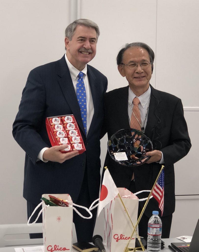 ORDeptAg's tweet photo. Under Secretary TFAA Ted McKinney @USDAForeignAg is presented with his very own Ted-do candy from #Glico @Pocky leadership as a gift for visiting the processing center just outside #Tokyo. #Glico #imports many ingredients from US farms @WUSATA_exports @USDA @USDAJapan #ORtrade https://t.co/wTo0FvMLVL