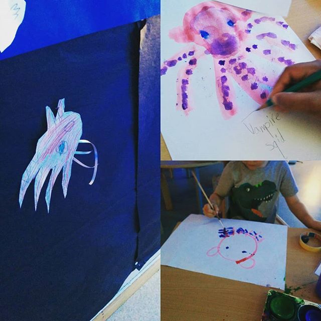 Lots of vampire squid addition s to our midnight zone. "They don't like the light like a vampire." #oceanproject #kindergarten #kidart #inquiry #projectbasedlearning #pbl #earlychildhood #isstavanger @isstavanger instagram.com/p/Bj6Qfcenuek/