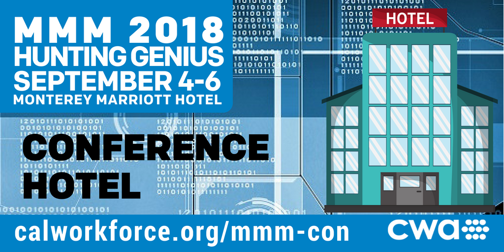 CAWorkforce's tweet photo. Be sure to reserve your room for #MMM2018 Conference, go to > https://t.co/8und4Ky2Mc Conference hotel Monterey Marriott Hotel &amp; overflow hotel, Portola Hotel &amp; Spa. #wkforceConference #CaWorkforce https://t.co/buL4F7z5ca