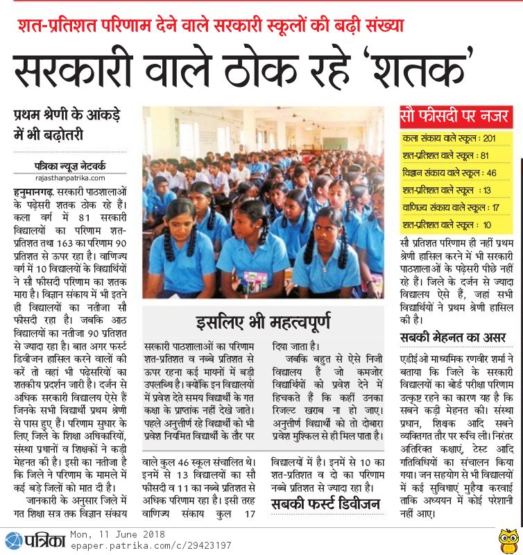 Veenasolanki044's tweet photo. #siqe Rajasthan 
Rajasthan is improving educational progress ... jhinjhunun , Sikar , Nagaur, Hanumangarh,Karoli  Alwar,and many other districts 's government schools results are more better than private schools ... congratulations to PES,edu minister , commissioner, Director . https://t.co/vf4DficIuP