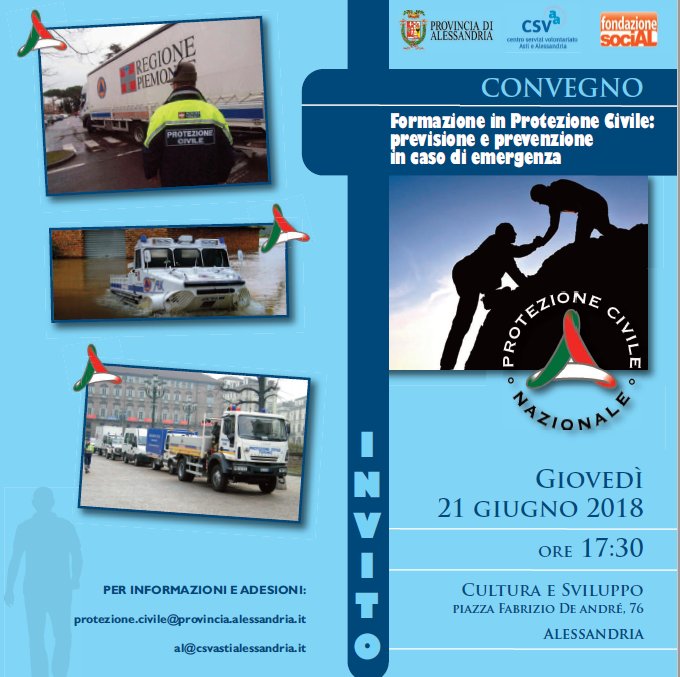 #ProtezioneCivile, formazione, previsione e prevenzione: convegno il 21 giugno ad #Alessandria 

➡️goo.gl/s2d4HK

#formazioneprociv #culturaprociv
