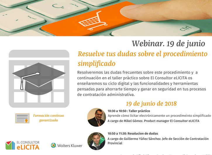 ConsultorAytos's tweet photo. Nuevo webinar sobre la #LCSP2017. Será el 19 de junio y en esta ocasión resolveremos las cuestiones jurídicas que tengas sobre el procedimiento abierto simplificado de la mano de @G_Yanez y en el taller práctico aprenderemos a licitarlo electrónicamente  https://t.co/TJKbylRFvP https://t.co/NCJEdic1BQ