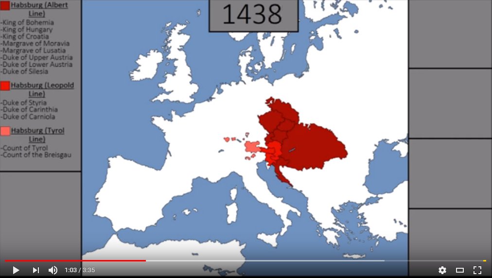 はくえー 各国の王侯情報紹介 From 西方元老院 オーストリア ハプスブルク家の勢力図 1枚目 アルブレヒト5世 2世 の帝国 2枚目 フェルディナント1世 スペイン系と分割した後の版図 3枚目 レオポルト1世 オーストリア系の最大版図 4枚目 オーストリア