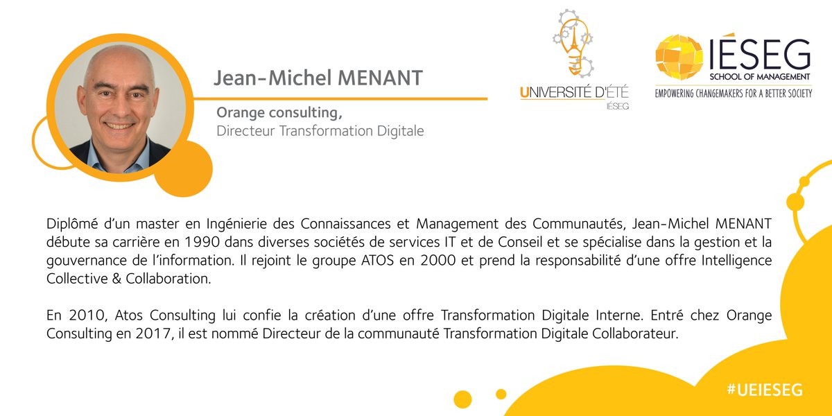 iesegnetwork's tweet image. Jean-Michel MENANT, Directeur #Transformation #Digitale chez #OrangeConsulting nous parlera de la transformation en #entreprise lors de l’#UEIESEG ! ieseg.fr/relations-entr…