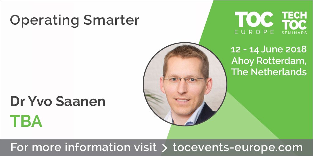 TheTBAGroup's tweet image. Don&apos;t miss Dr Yvo Saanen discussing the subject of Operating Smarter at the #TECHTOC at #TOCEurope @TOCWorldwide today!