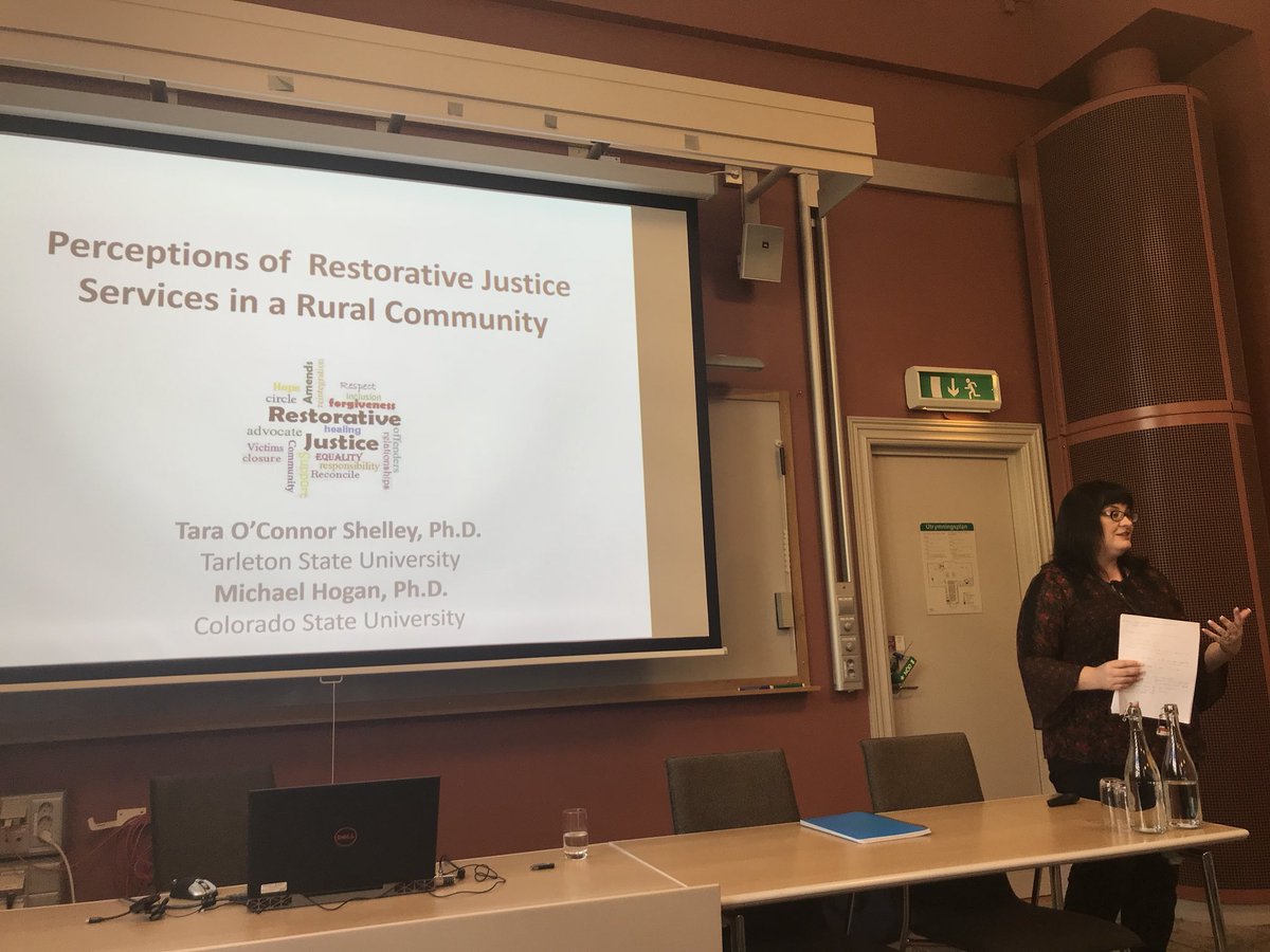 DrBridgetHarris's tweet photo. Now in our #SCS2018 #sthlmcrimsymposium session on #RuralCrime and Tara O’Connor Shelley and Michael Hogan on #postcodejustice re limited resources in RRR areas and developing #RestorativeJustice initiatives in Colorado https://t.co/DnOxYWSN4M