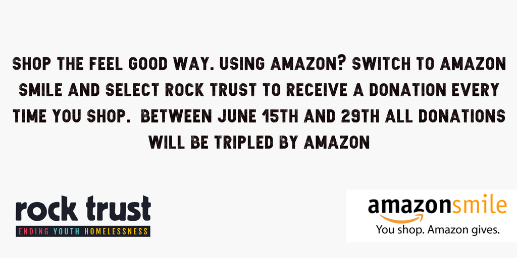 RockTrust_tweet's tweet photo. Calling all Amazon shoppers - if you switch over to Amazon Smile you can support the Rock Trust at the same time by picking us as your chosen charity! Plus - between June 15th and June 29th Amazona re tripling all donations! #feelgood #shoppingforgood #endyouthhomelessness https://t.co/EwapgHW5rC