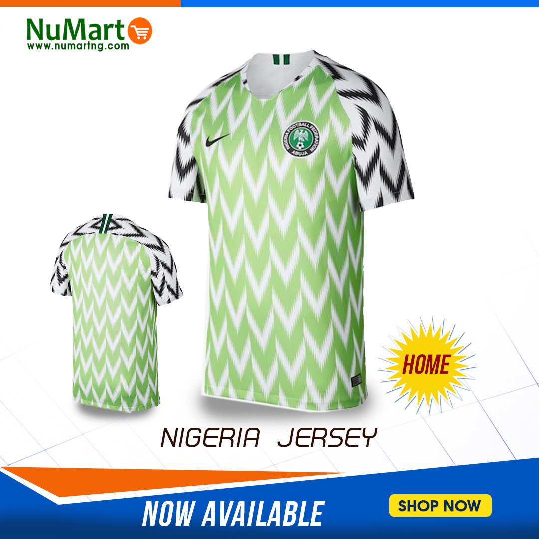 numartng's tweet photo. Jerseys now in stock. Support the Super Eagles as they soar high in Russia! Order on https://t.co/zehpCHzgA6

#NuMartNG #Russian2018 #WorldCupFocus #SuperEagles https://t.co/YT6hCpsEV7