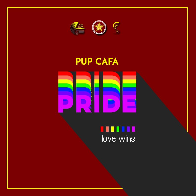pupcadbesc_'s tweet photo. The PUP-CAFA Student Council celebrates the Month of Pride!

We advocate love and support to our LGBTQIA+ friends and loved ones who struggle with discrimination and violence. Together we stand!

#CAFASCCelebratesPrideMonth #WeAreOne #OneCAFA #OnePUP https://t.co/K5MxZqPcrM
