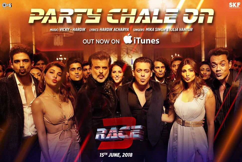 SKFilmsOfficial's tweet photo. The party continues with #PartyChaleOn now on @iTunes . Tune in https://t.co/2mzRKuOZHb

@BeingSalmanKhan @Asli_Jacqueline @AnilKapoor @thedeol @ShahDaisy25 @Saqibsaleem @remodsouza @RameshTaurani @VickyHardik @MikaSingh @VanturIulia @tipsofficial #Race3ThisEid https://t.co/EDv30XdXU4