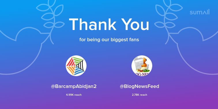 TopFeedsNewss's tweet photo. Our biggest fans this week: @BarcampAbidjan2, @BlogNewsFeed. Thank you! via https://t.co/ZbAfLNH4tL https://t.co/AmtVAzqEo8